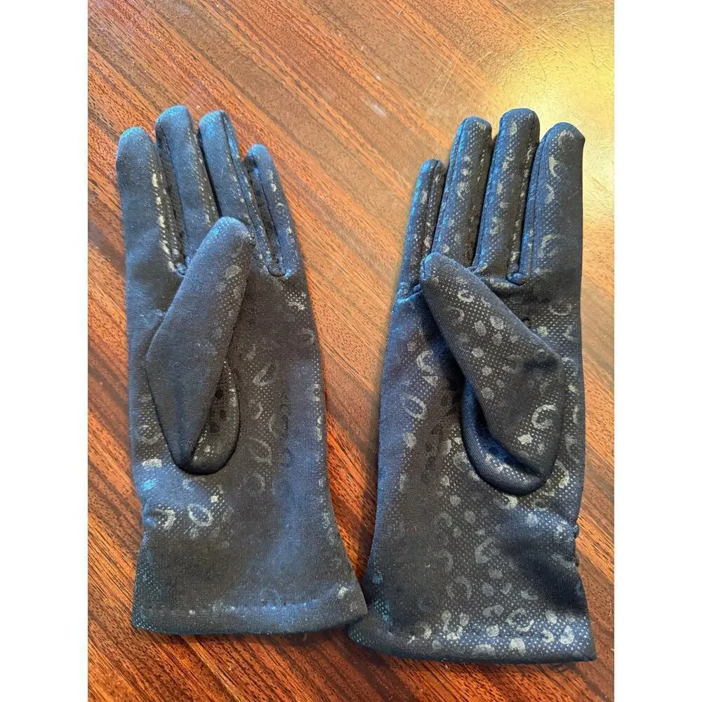 Black Fashion Gloves with Shinny Animal Print Appliquee. Size L. New without tag